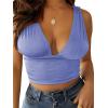 imageLYANER Womens Sexy Deep V Neck Slim Fitted Strap Crop Cami Tank Sleeveless TopCornflower Blue