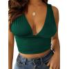 imageLYANER Womens Sexy Deep V Neck Slim Fitted Strap Crop Cami Tank Sleeveless TopDark Green