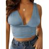 imageLYANER Womens Sexy Deep V Neck Slim Fitted Strap Crop Cami Tank Sleeveless TopDusty Blue