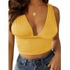 imageLYANER Womens Sexy Deep V Neck Slim Fitted Strap Crop Cami Tank Sleeveless TopGold Yellow