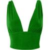 imageLYANER Womens Sexy Deep V Neck Slim Fitted Strap Crop Cami Tank Sleeveless TopGrass Green