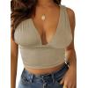imageLYANER Womens Sexy Deep V Neck Slim Fitted Strap Crop Cami Tank Sleeveless TopKhaki
