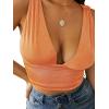 imageLYANER Womens Sexy Deep V Neck Slim Fitted Strap Crop Cami Tank Sleeveless TopOrange