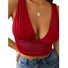 imageLYANER Womens Sexy Deep V Neck Slim Fitted Strap Crop Cami Tank Sleeveless TopRed