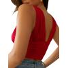 imageLYANER Womens Sexy Deep V Neck Slim Fitted Strap Crop Cami Tank Sleeveless TopRed