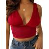 imageLYANER Womens Sexy Deep V Neck Slim Fitted Strap Crop Cami Tank Sleeveless TopRed