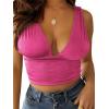 imageLYANER Womens Sexy Deep V Neck Slim Fitted Strap Crop Cami Tank Sleeveless TopRose Red