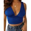 imageLYANER Womens Sexy Deep V Neck Slim Fitted Strap Crop Cami Tank Sleeveless TopRoyal Blue