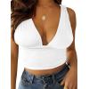 imageLYANER Womens Sexy Deep V Neck Slim Fitted Strap Crop Cami Tank Sleeveless TopWhite