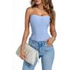 imageLYANER Womens Sexy Rib Knit Stretch Strapless Bustier Tube Cami Tank Club Corset TopLight Blue