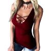 imageLYANER Womens Sexy Scoop Neck Cross Criss Sleeveless Bodycon Basic Tank Tee Shirts TopsRed