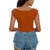imageLYANER Womens Square Neck Ribbed Knit Sleeveless Slim Fit Solid Crop Top Shirt Caramel Medium