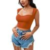 imageLYANER Womens Square Neck Ribbed Knit Sleeveless Slim Fit Solid Crop Top Shirt Caramel Medium
