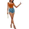 imageLYANER Womens Square Neck Ribbed Knit Sleeveless Slim Fit Solid Crop Top Shirt Caramel Medium
