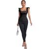 imageLYANER Womens Square Neck Ruffle Cap Sleeve Ribbed Knit Solid Slim Fit Tee TopBlack