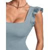 imageLYANER Womens Square Neck Ruffle Cap Sleeve Ribbed Knit Solid Slim Fit Tee TopBlue