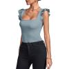 imageLYANER Womens Square Neck Ruffle Cap Sleeve Ribbed Knit Solid Slim Fit Tee TopBlue