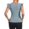 imageLYANER Womens Square Neck Ruffle Cap Sleeve Ribbed Knit Solid Slim Fit Tee TopBlue