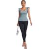 imageLYANER Womens Square Neck Ruffle Cap Sleeve Ribbed Knit Solid Slim Fit Tee TopBlue