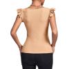 imageLYANER Womens Square Neck Ruffle Cap Sleeve Ribbed Knit Solid Slim Fit Tee TopKhaki