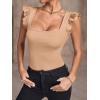 imageLYANER Womens Square Neck Ruffle Cap Sleeve Ribbed Knit Solid Slim Fit Tee TopKhaki