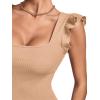 imageLYANER Womens Square Neck Ruffle Cap Sleeve Ribbed Knit Solid Slim Fit Tee TopKhaki