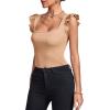 imageLYANER Womens Square Neck Ruffle Cap Sleeve Ribbed Knit Solid Slim Fit Tee TopKhaki