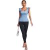 imageLYANER Womens Square Neck Ruffle Cap Sleeve Ribbed Knit Solid Slim Fit Tee TopLight Blue
