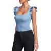 imageLYANER Womens Square Neck Ruffle Cap Sleeve Ribbed Knit Solid Slim Fit Tee TopLight Blue