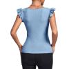 imageLYANER Womens Square Neck Ruffle Cap Sleeve Ribbed Knit Solid Slim Fit Tee TopLight Blue