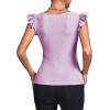 imageLYANER Womens Square Neck Ruffle Cap Sleeve Ribbed Knit Solid Slim Fit Tee TopLight Purple