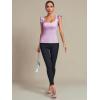 imageLYANER Womens Square Neck Ruffle Cap Sleeve Ribbed Knit Solid Slim Fit Tee TopLight Purple
