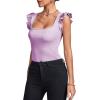 imageLYANER Womens Square Neck Ruffle Cap Sleeve Ribbed Knit Solid Slim Fit Tee TopLight Purple