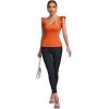 imageLYANER Womens Square Neck Ruffle Cap Sleeve Ribbed Knit Solid Slim Fit Tee TopOrange