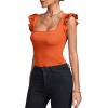 imageLYANER Womens Square Neck Ruffle Cap Sleeve Ribbed Knit Solid Slim Fit Tee TopOrange