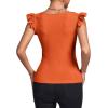 imageLYANER Womens Square Neck Ruffle Cap Sleeve Ribbed Knit Solid Slim Fit Tee TopOrange