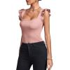 imageLYANER Womens Square Neck Ruffle Cap Sleeve Ribbed Knit Solid Slim Fit Tee TopPink