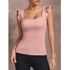 imageLYANER Womens Square Neck Ruffle Cap Sleeve Ribbed Knit Solid Slim Fit Tee TopPink