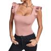 imageLYANER Womens Square Neck Ruffle Cap Sleeve Ribbed Knit Solid Slim Fit Tee TopPink