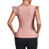 imageLYANER Womens Square Neck Ruffle Cap Sleeve Ribbed Knit Solid Slim Fit Tee TopPink