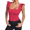 imageLYANER Womens Square Neck Ruffle Cap Sleeve Ribbed Knit Solid Slim Fit Tee TopRose