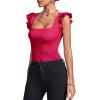 imageLYANER Womens Square Neck Ruffle Cap Sleeve Ribbed Knit Solid Slim Fit Tee TopRose