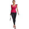imageLYANER Womens Square Neck Ruffle Cap Sleeve Ribbed Knit Solid Slim Fit Tee TopRose