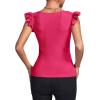 imageLYANER Womens Square Neck Ruffle Cap Sleeve Ribbed Knit Solid Slim Fit Tee TopRose