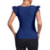 imageLYANER Womens Square Neck Ruffle Cap Sleeve Ribbed Knit Solid Slim Fit Tee TopRoyal Blue