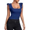 imageLYANER Womens Square Neck Ruffle Cap Sleeve Ribbed Knit Solid Slim Fit Tee TopRoyal Blue