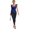 imageLYANER Womens Square Neck Ruffle Cap Sleeve Ribbed Knit Solid Slim Fit Tee TopRoyal Blue