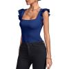 imageLYANER Womens Square Neck Ruffle Cap Sleeve Ribbed Knit Solid Slim Fit Tee TopRoyal Blue