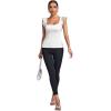 imageLYANER Womens Square Neck Ruffle Cap Sleeve Ribbed Knit Solid Slim Fit Tee TopWhite