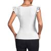 imageLYANER Womens Square Neck Ruffle Cap Sleeve Ribbed Knit Solid Slim Fit Tee TopWhite